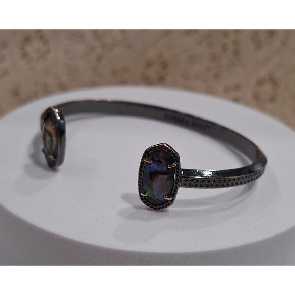 EUC Kendra Scott Elton Abalone Gunmetal Cuff Bracelet - Picture 3 of 10